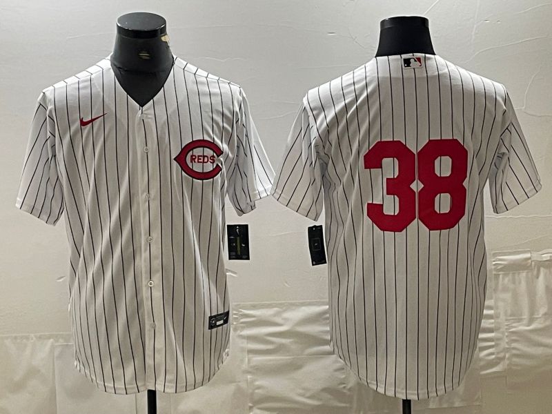 Men Cincinnati Reds #38 No Name White Nike Throwback MLB Jersey